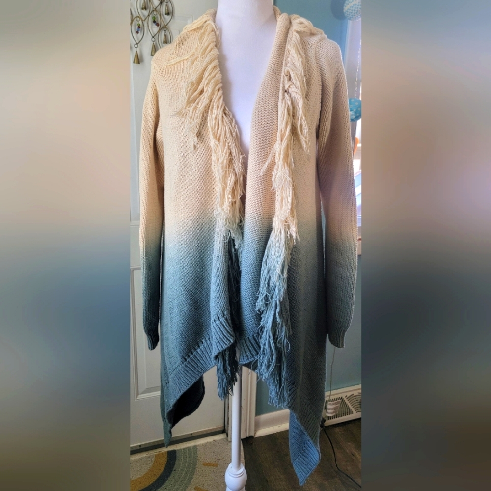 Altar'd State Waterfall Cardigan Women's S Cream-Blue Ombre Knit w/  Tassle
